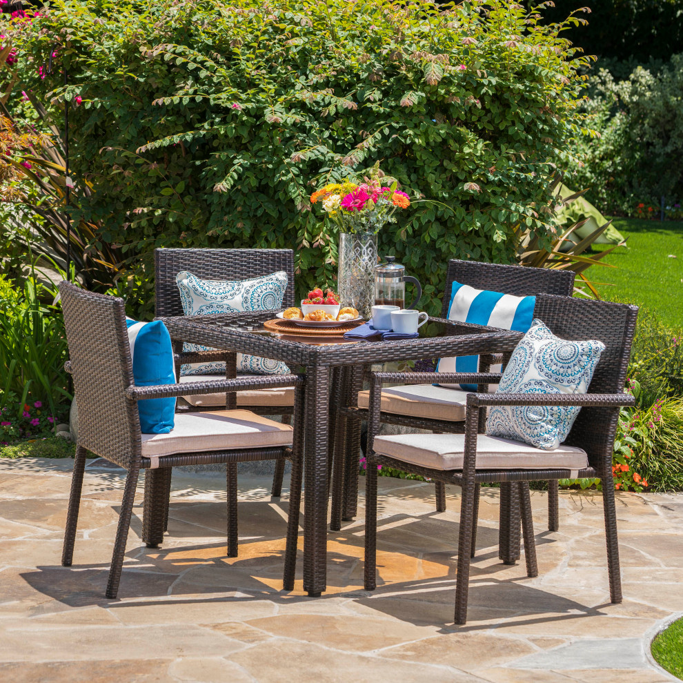 GDF Studio 5 Piece San Tropez Outdoor Dining Set With Cushions   Tropical   Outdoor Dining Sets   by GDFStudio  Houzz