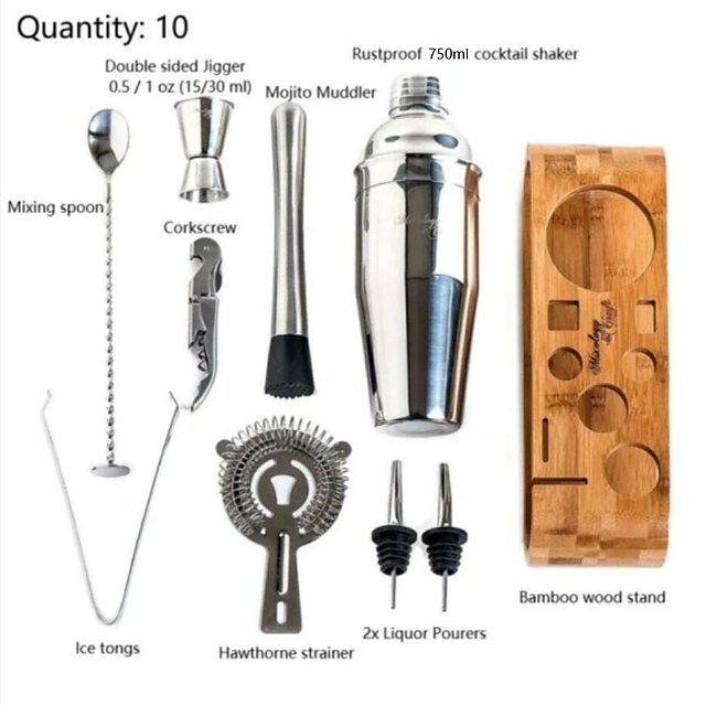 Insulated Cocktail Shaker Mixer Bartender Kit Cocktail Shaker Mixer Stainless Steel 750ml Bar Tool Set with Stylish Bamboo Stand Perfect Home Bartending Kit and Martini Cocktail Shaker Set