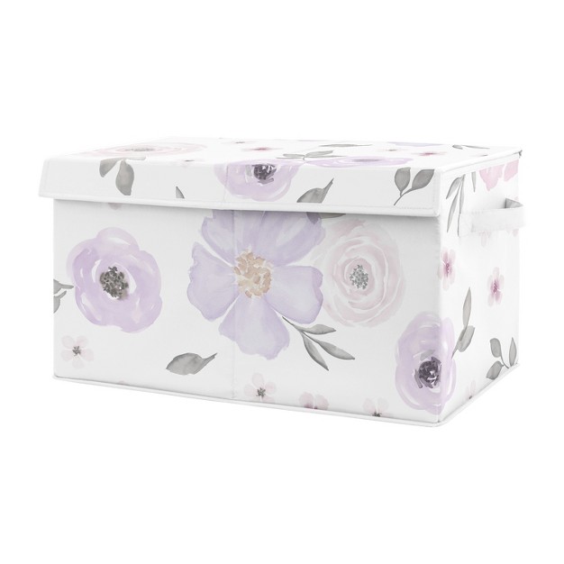 Sweet Jojo Designs Girl Fabric Storage Toy Bin Watercolor Floral Purple Pink And Grey