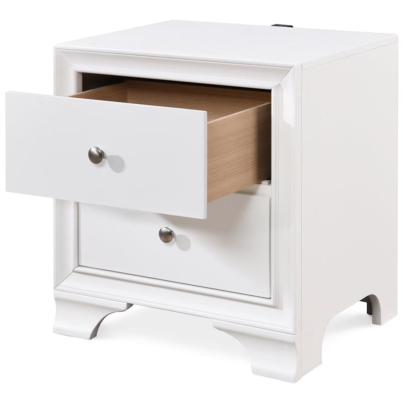 ClickDecor Edmond 2 Drawer Nightstand End Table with USB Charging Station, White