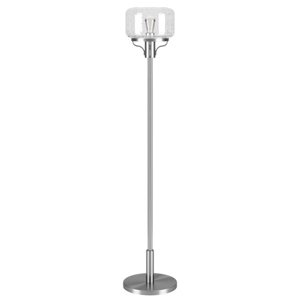 Tatum Globe and Stem Floor Lamp with Glass Shade in Brushed Nickel/Seeded