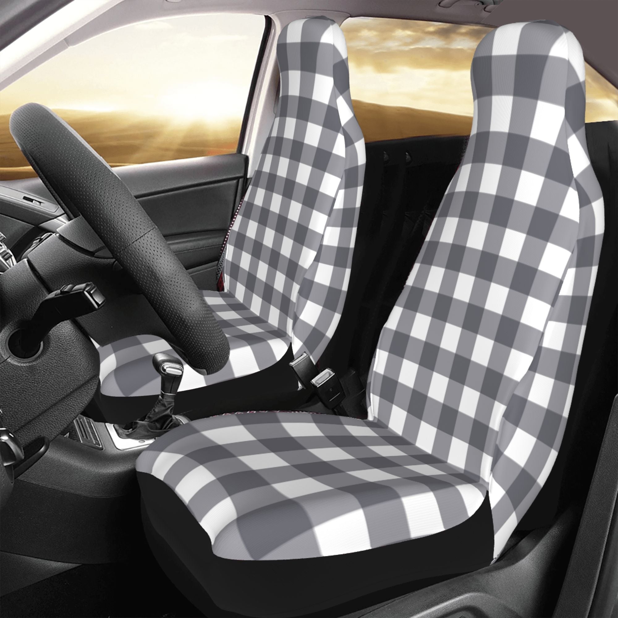 ZICANCN Car Seat Cover Gray Gingham Print Car Front Seat Covers Protectors ， Automotive Seat Covers for Cars Trucks Suv