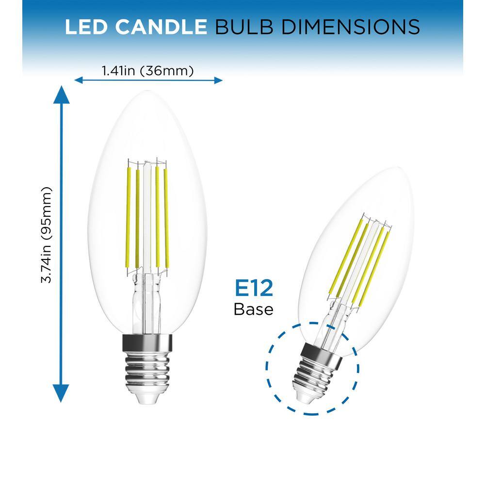 Viribright 35-Watt Equivalent B10 Dimmable ENERGY STAR E12 Candelabra Base LED Light Bulb 2700K warm White (12-Pack) 750192-12MC