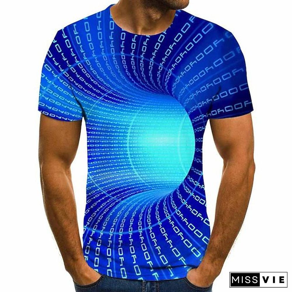 Summer Fashion Casual Short-sleeved Men's T-shirt Round Neck 3D Visual Misprint Green Purple Pink Red Blue