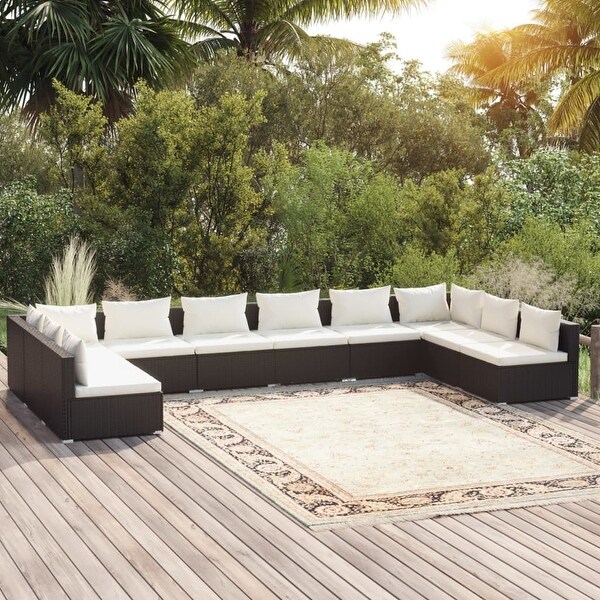 vidaXL Patio Lounge Set Outdoor Sectional Sofa Set Table Garden Poly Rattan