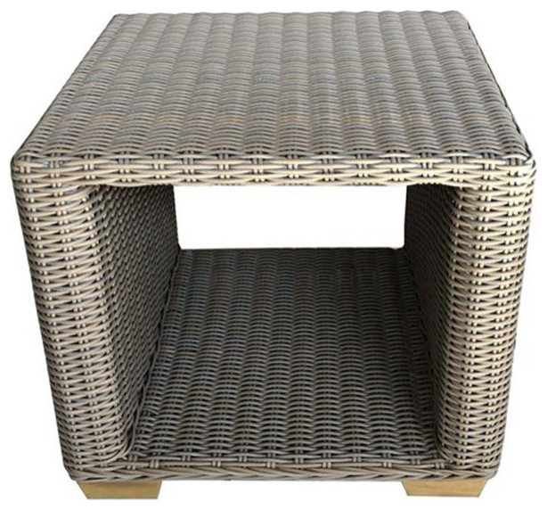 Home Square Wicker Patio Side Table in Kubu Gray Finish   Set of 2   Tropical   Outdoor Side Tables   by Homesquare  Houzz