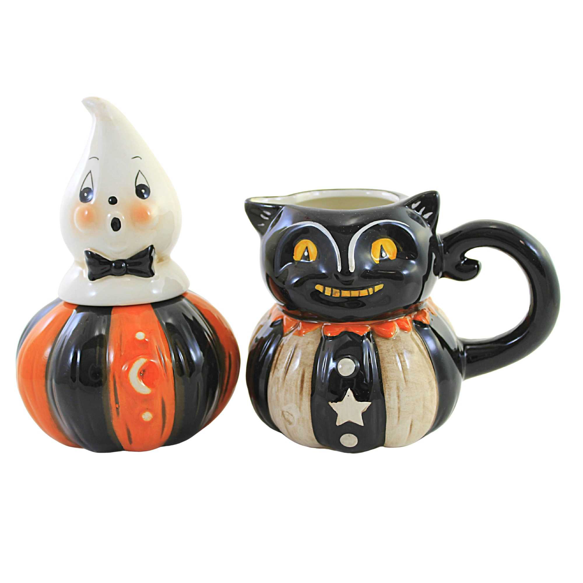 Tabletop Ghost/Cat Sugar and Creamer Dolomite Halloween Johanna Parker Th00044