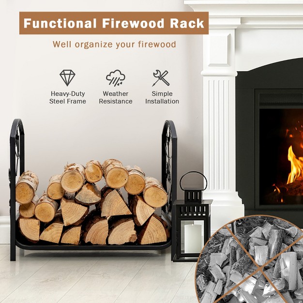 Costway 19 x27 x27 Firewood Storage Rack Leaf Patterns Firewood Storage Holder