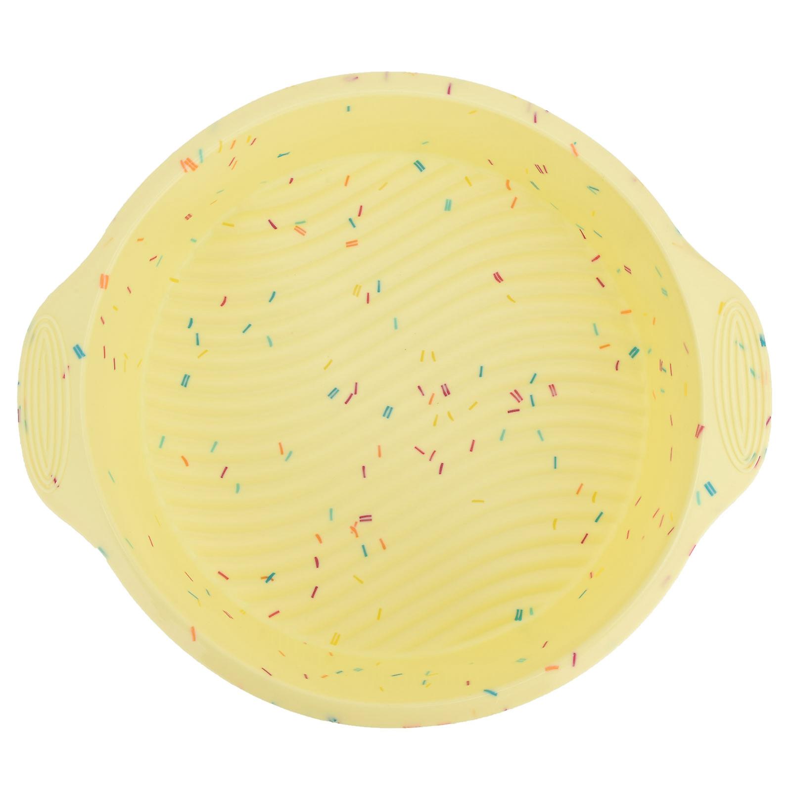 Round Cake Mold Pan NonStick Reusable Baking Pan with Handles Home Kitchen Bakeware(Yellow with Color Particle )