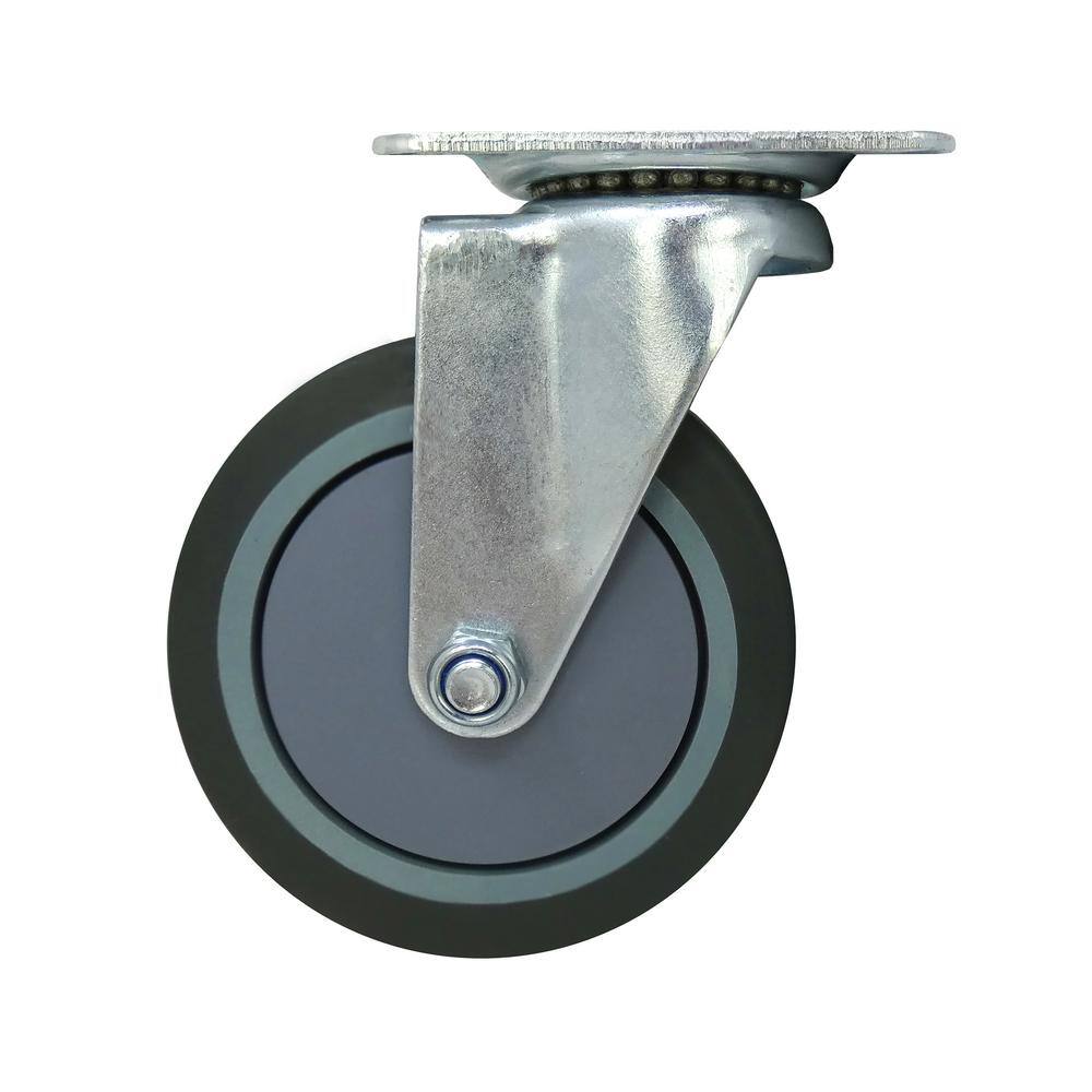 Everbilt 5 in. Gray Rubber Like TPR and Steel Swivel Plate Caster with Locking Brake and 350 lb. Load Rating 4031545EB