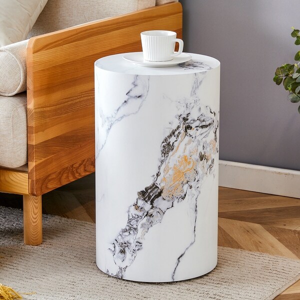 Cylindrical Side Table with Marble Pattern 12