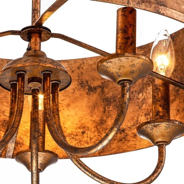 5 - Light Rustic Drum Textured Fabric Rusty Shade Farmhouse Chandelier Shopping - The Best Deals on Chandeliers