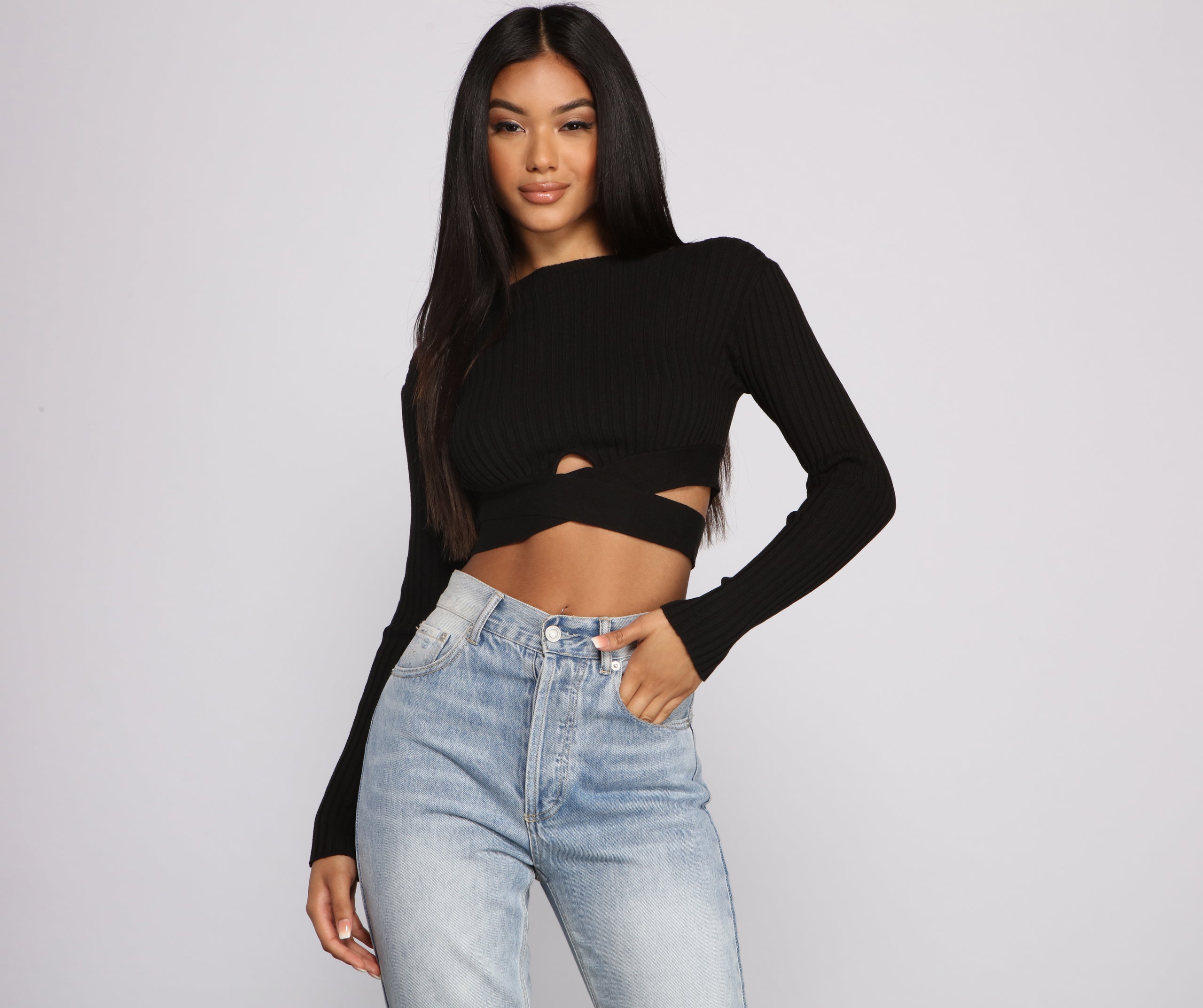 Trendy Girl Ribbed Knit Cropped Sweater