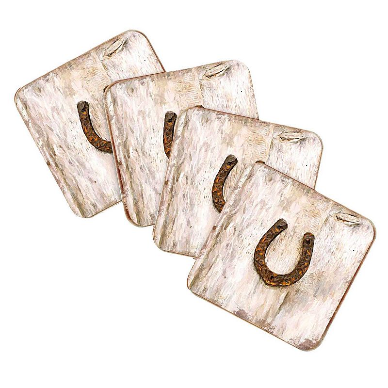 Horseshoe Art Wooden Cork Coasters Gift Set of 4 by Nature Wonders