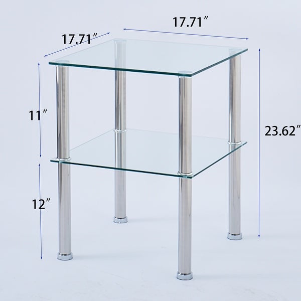 Glass End Table for Living Room 2-Tier Clear Glass Sofa Side Table Small Accent Coffee Table Square Bedside Table