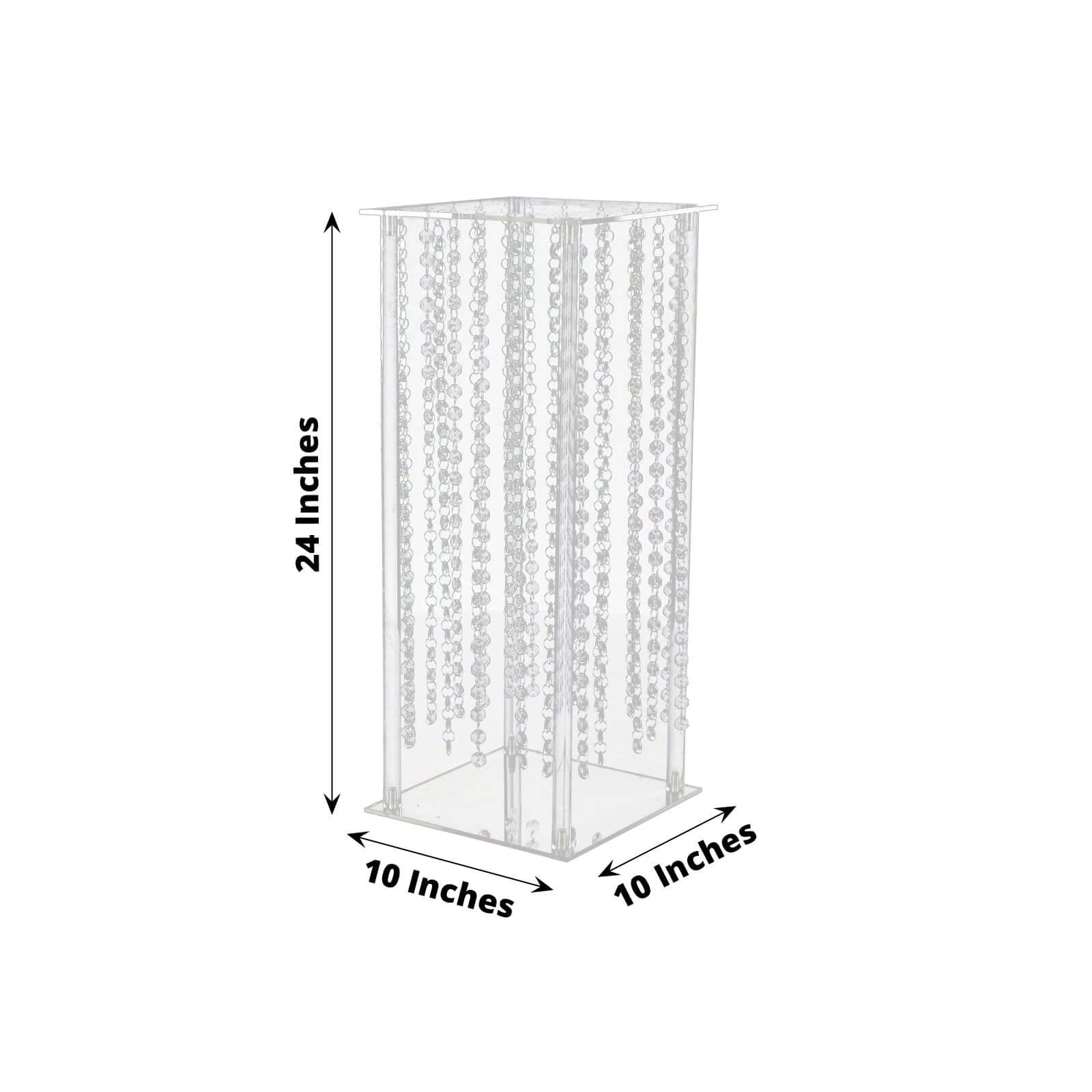 Heavy Duty Acrylic Flower Pedestal Vase with Hanging Crystal Beads, Clear Pillar Stand Wedding Table Centerpieces With Pre-chained Garlands 5mm Thick Plates 24