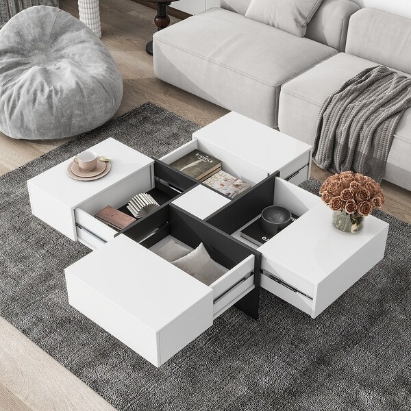 31.5 in. Square Cocktail Coffee Table Extendable Sliding Tabletop