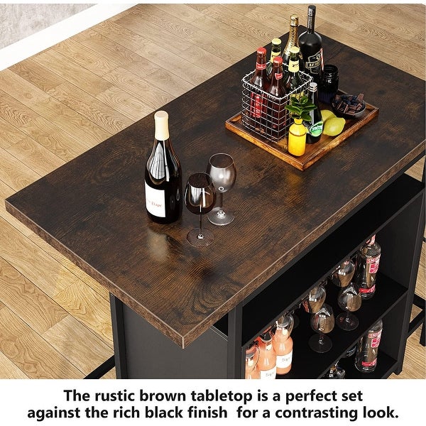 3-Tier Liquor Bar Table with Glasses Holder， Wine Storage， Footrest