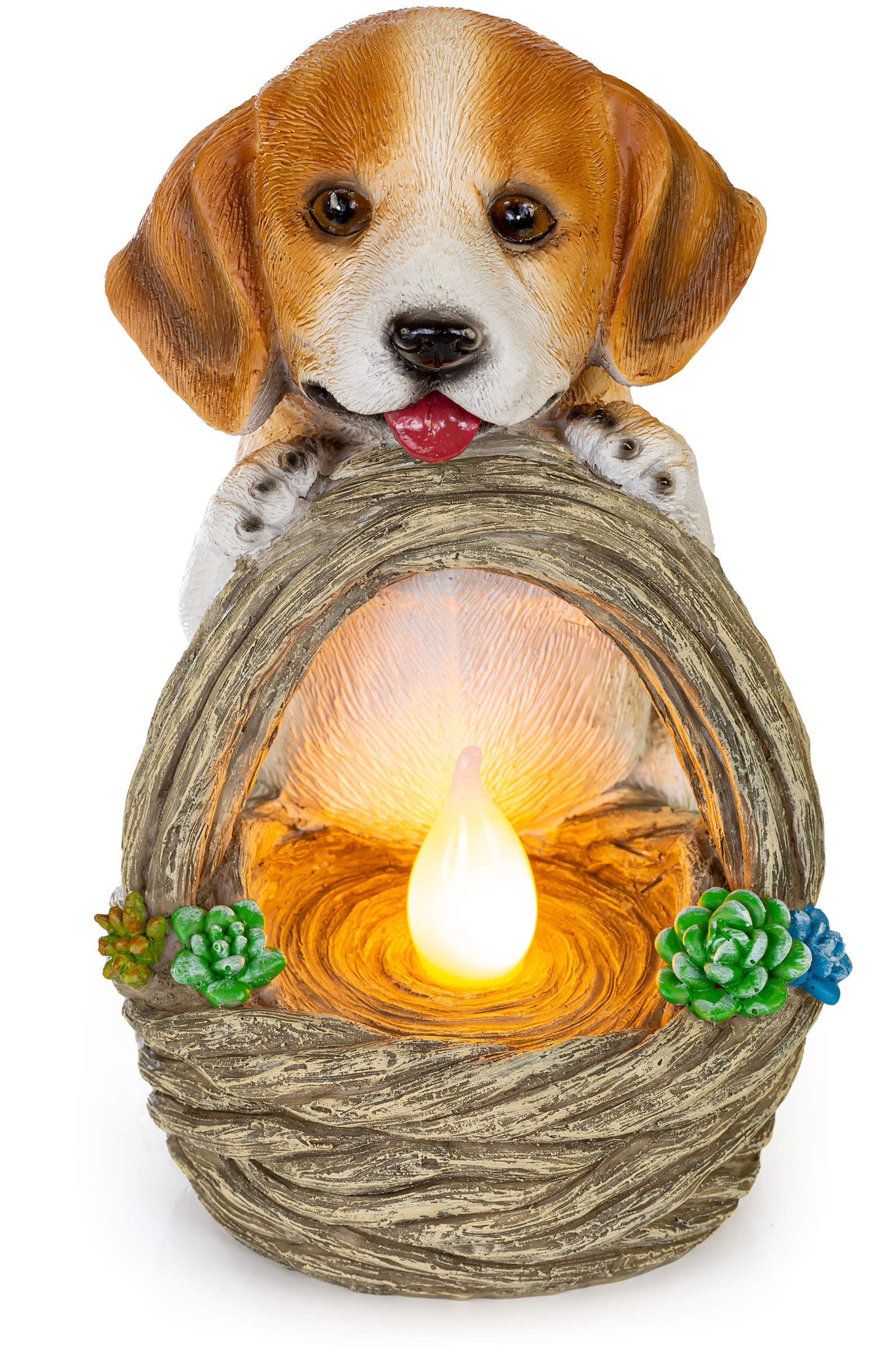 Dawhud Direct Puppy Dog With Basket Solar Powered Led Outdoor Decor Garden