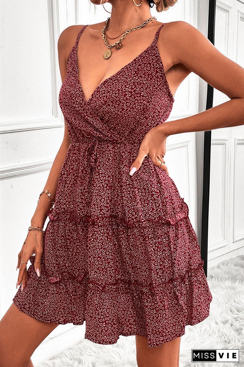 Halter V Neck Floral Mini Dress Wholesale