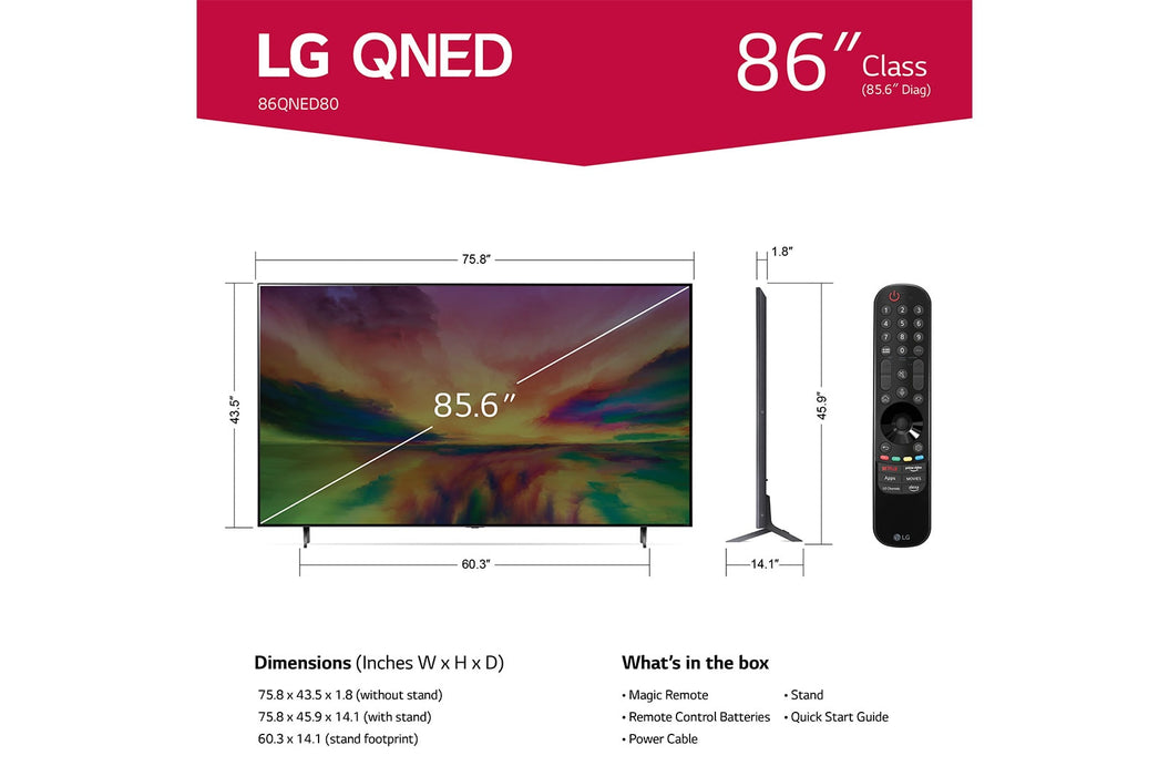 LG 65QNED80URA 65 Inch Class URA Series 4K UHD Smart webOS 23 wThinQ