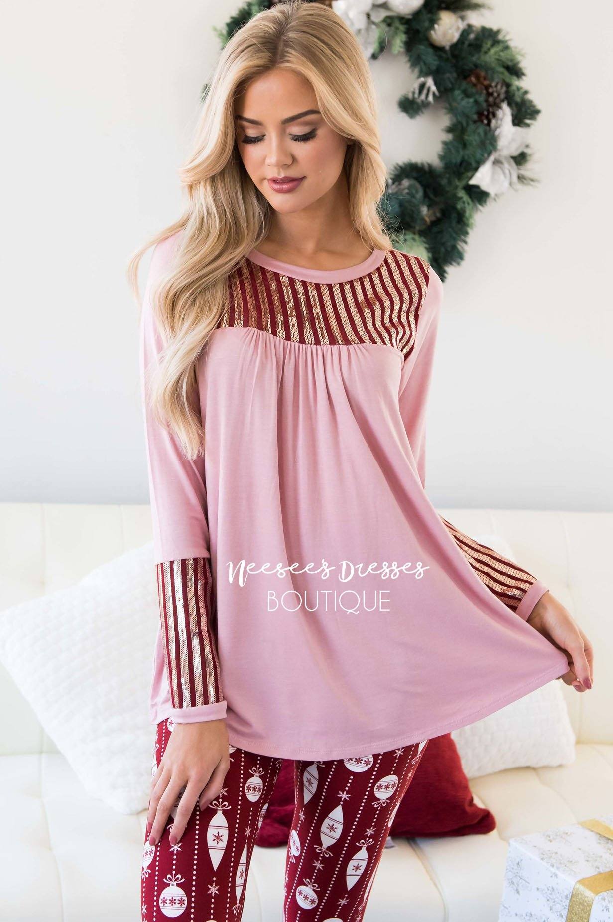 Sequin Striped Long Sleeve Top