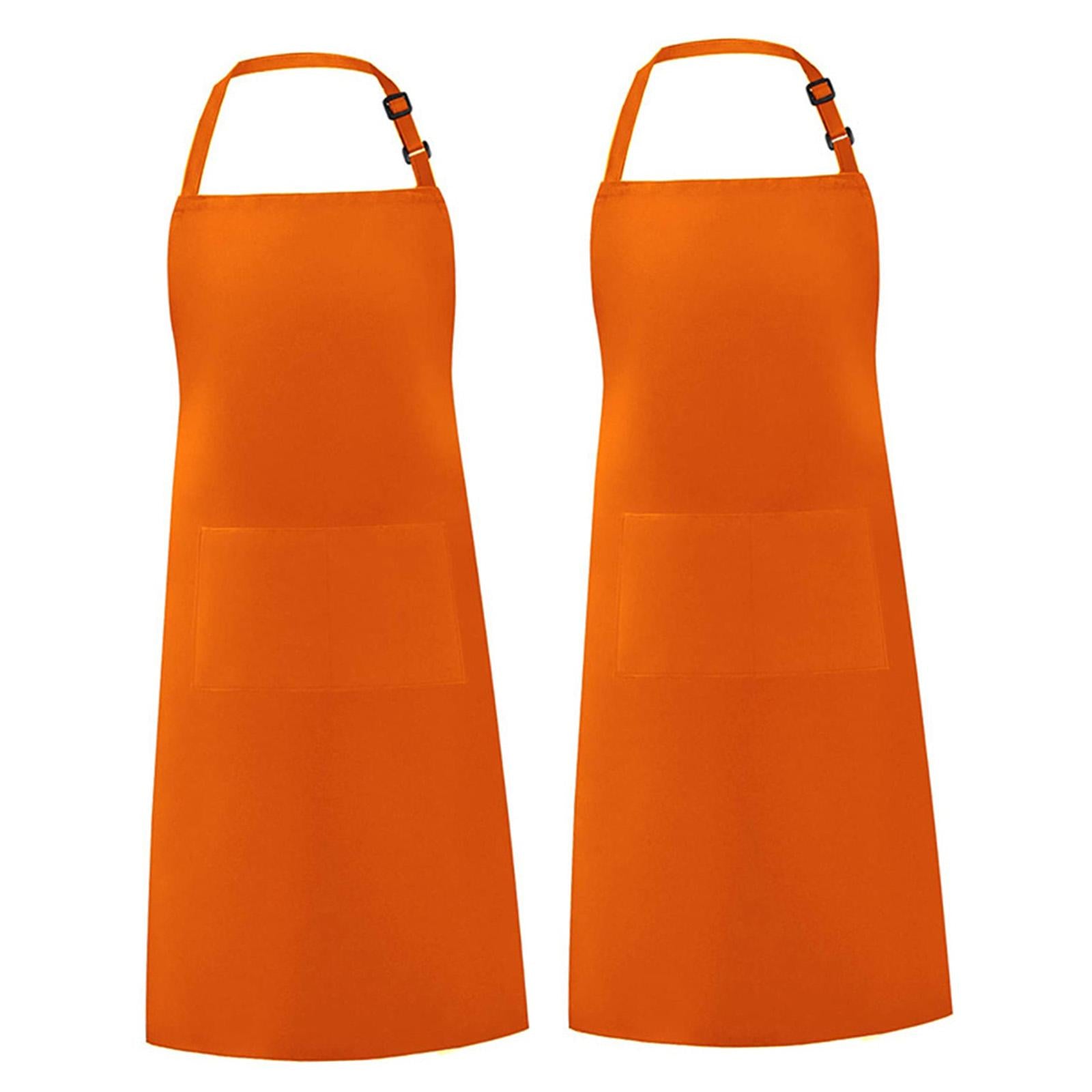 2x Apron with 2 Pockets Clothes Protector 70x78cm Solid Cotton Adjustable Water Adults Apron for Cooking Cafe Shop Baking Kitchen Women Orange