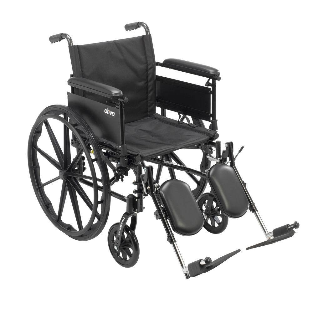 Drive Medical Cruiser X4 Lightweight Dual Axle Wheelchair with Adjustable Detachable Arms Full Arms and Elevating Leg Rests cx420adfa-elr