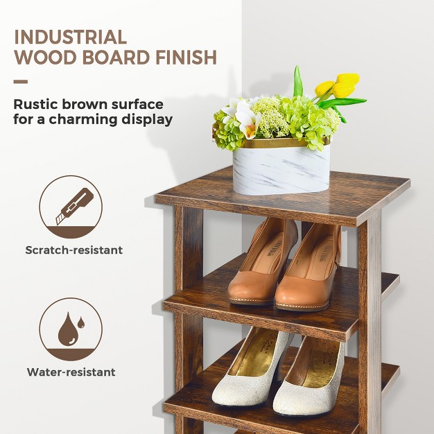 Costway 7 tier Shoe Rack Free Standing Shelf Storage Tower Rustic Brown