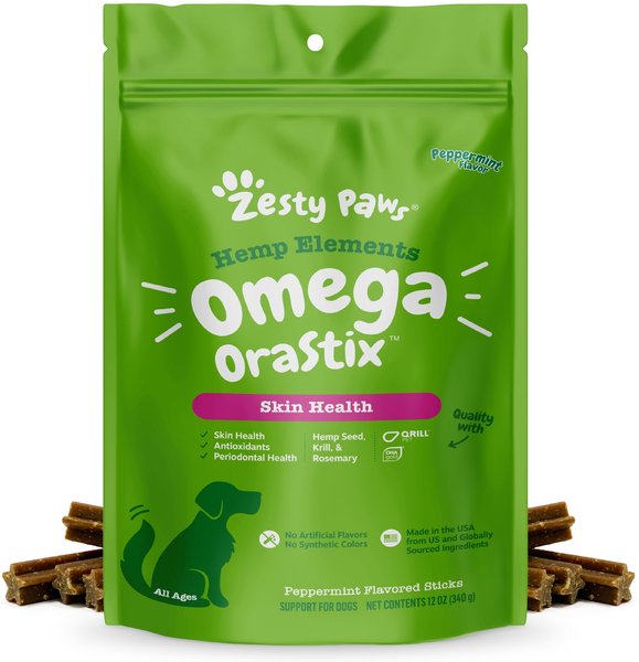 Zesty Paws Hemp Elements Omega OraStix Peppermint Flavored Dog Dental Chews