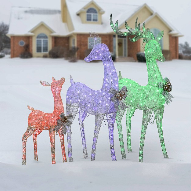 3pc Led Mesh Fabric Deer Family Novelty Sculpture Light Multicolor National Tree Company