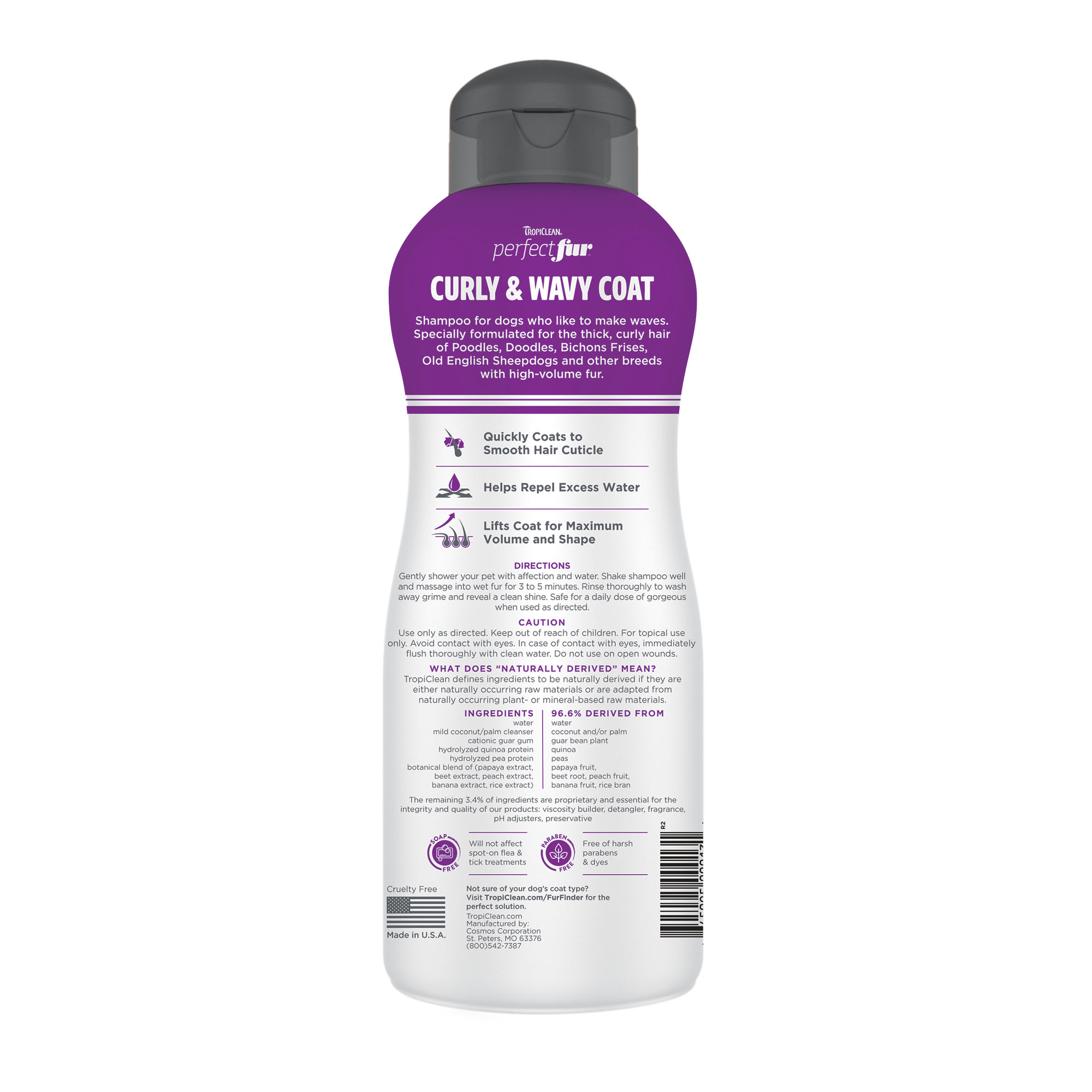 TropiClean Perfect Fur Curly  Wavy Coat Shampoo for Dogs， 16 fl. oz.