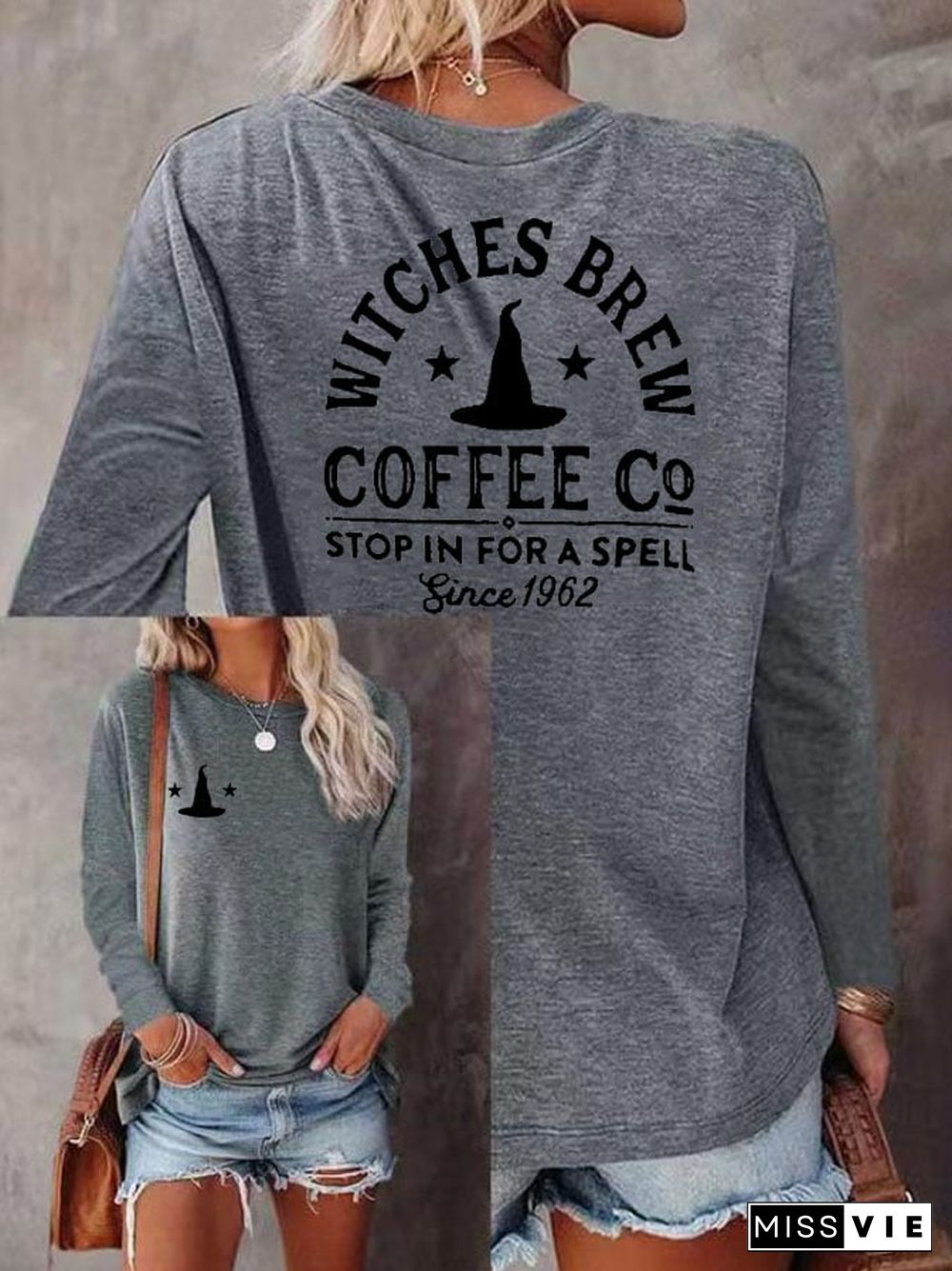 Witches Brew Coffee Co Stop In For A Spell Since 1962 Women'S Printed Long Sleeve T-Shirt