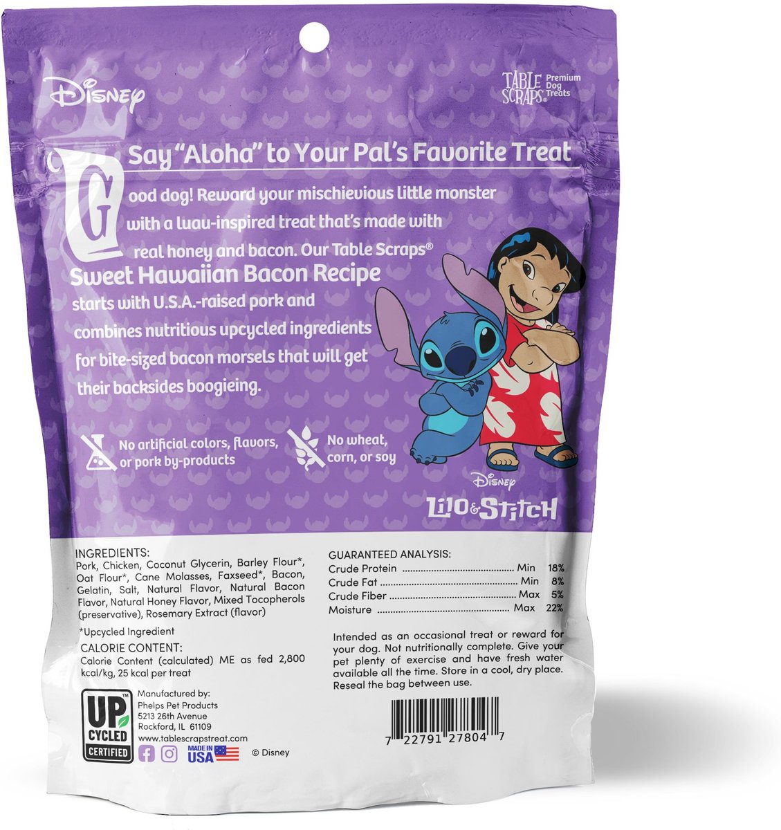 Disney Table Scraps Stitch Sweet Hawaiian Bacon Recipe Jerky Dog Treats， 5-oz bag