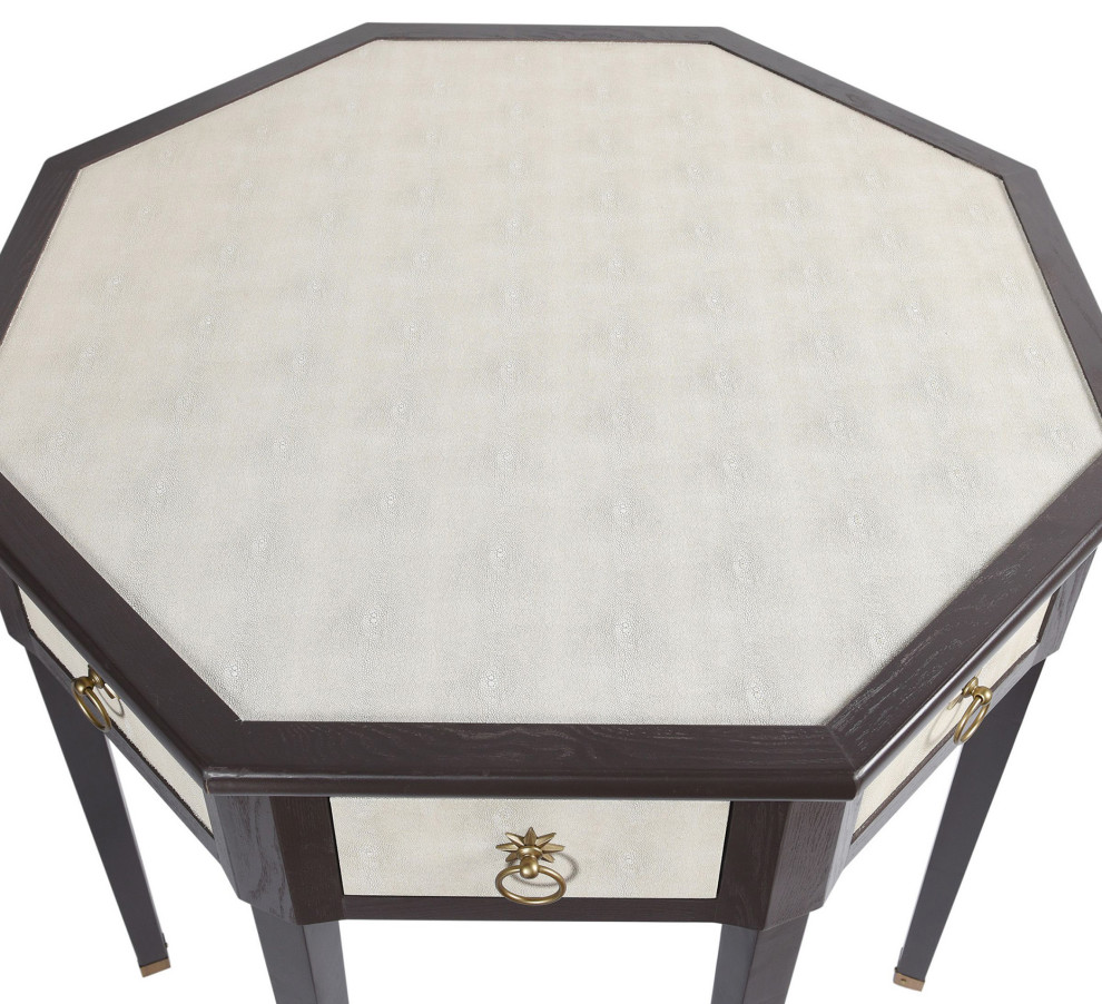 Dann Foley Center Table Ivory Faux Shagreen  Black Veneer Finish   Transitional   Console Tables   by StyleCraft  Houzz