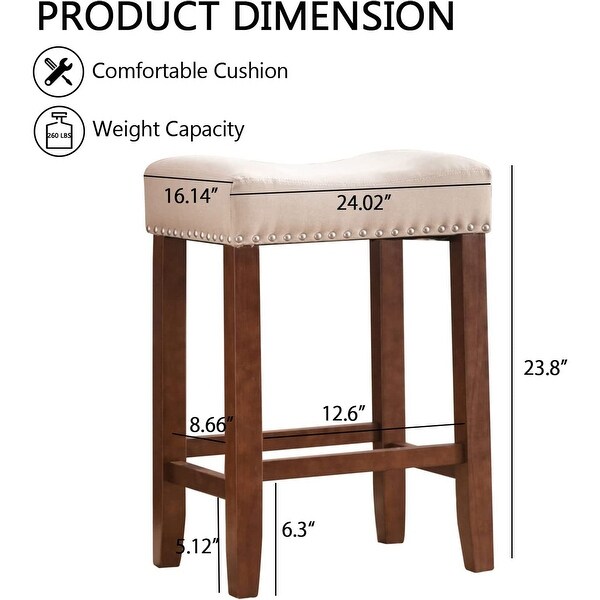 Backless Square Saddle Counter Stool Farmhouse Barstools (Set of 2)