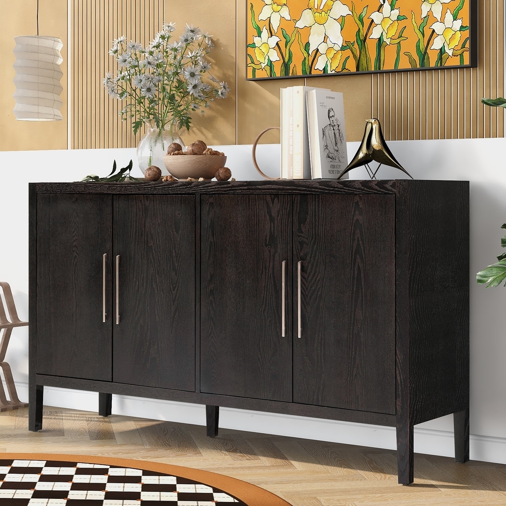 Storage Cabinet Sideboard Wooden Cabinet with 4 Metal handles  4 Shelves and 4 Doors for Hallway