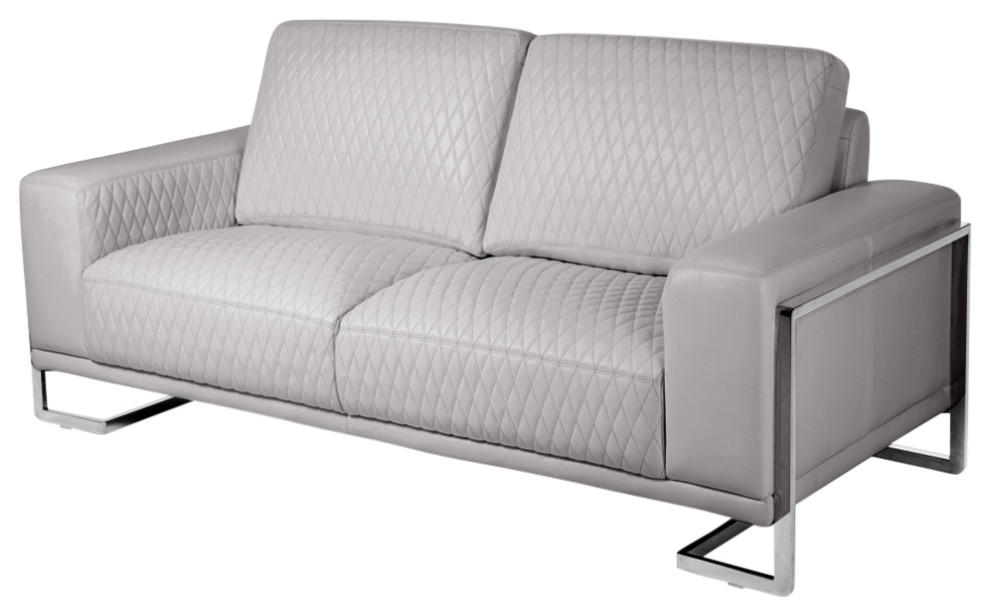 Mia Bella Gianna Leather Loveseat  Light Gray/Steel   Contemporary   Loveseats   by HedgeApple  Houzz