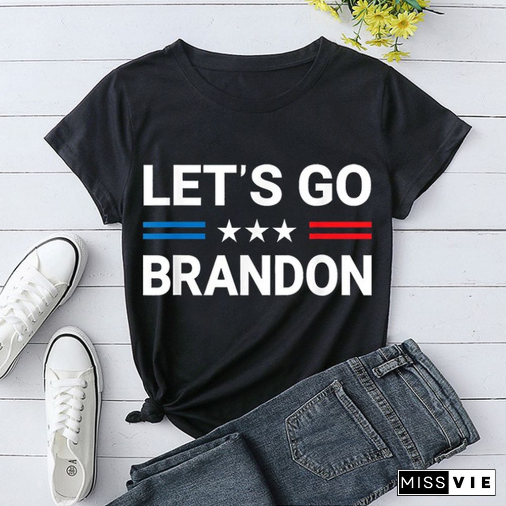 Cute Let's Go Brandon Print T-shirts For Women Summer Lovely Short Sleeve Casual T-shirts Funny Ldies Round Neck Tops