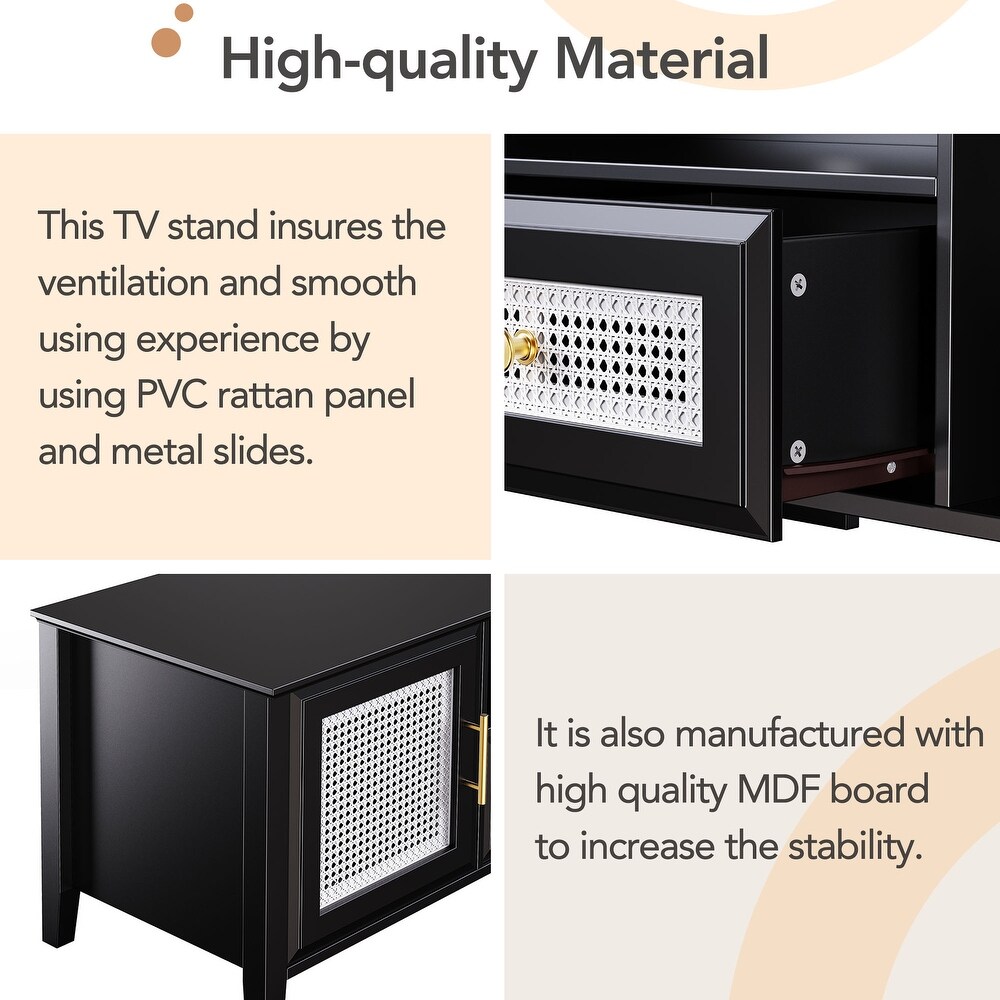 Rattan TV Stand Gold Metal Handles for Tvs Up to 65\