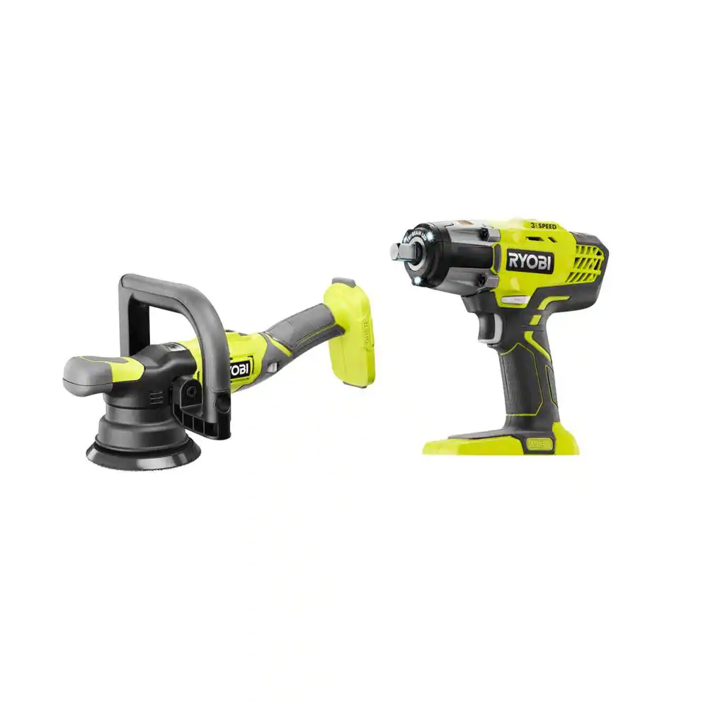 RYOBI PBF100B-P261 ONE+ 18V 5 in. Variable Speed Dual Action Polisher with ONE+ 18V Cordless 3-Speed 1/2 in. Impact Wrench (Tools Only)