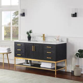 Altair Wildy 60 in. W x 22 in. D x 34 in. H Bath Vanity in Black Oak with Grain White Composite Stone Top 546060S-BO-GW-NM