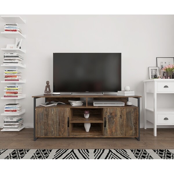 TV Stand ，Modern Wood Universal Media Console with Metal Legs