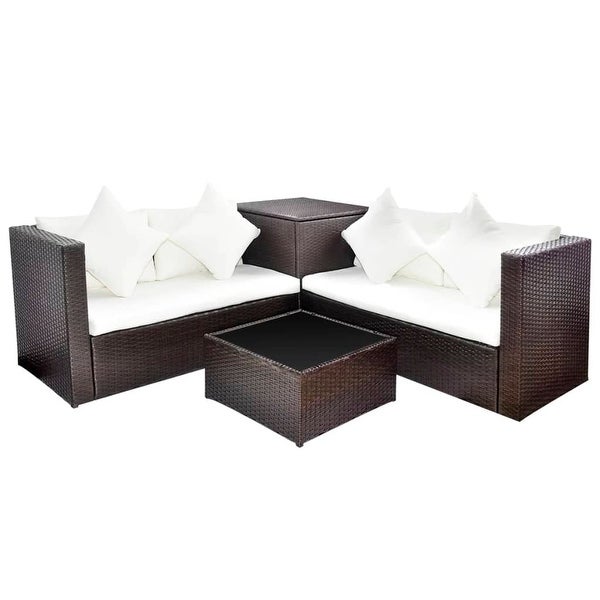 4 Piece Patio Lounge Set with Cushions Poly Rattan Brown - Overstock - 36363515