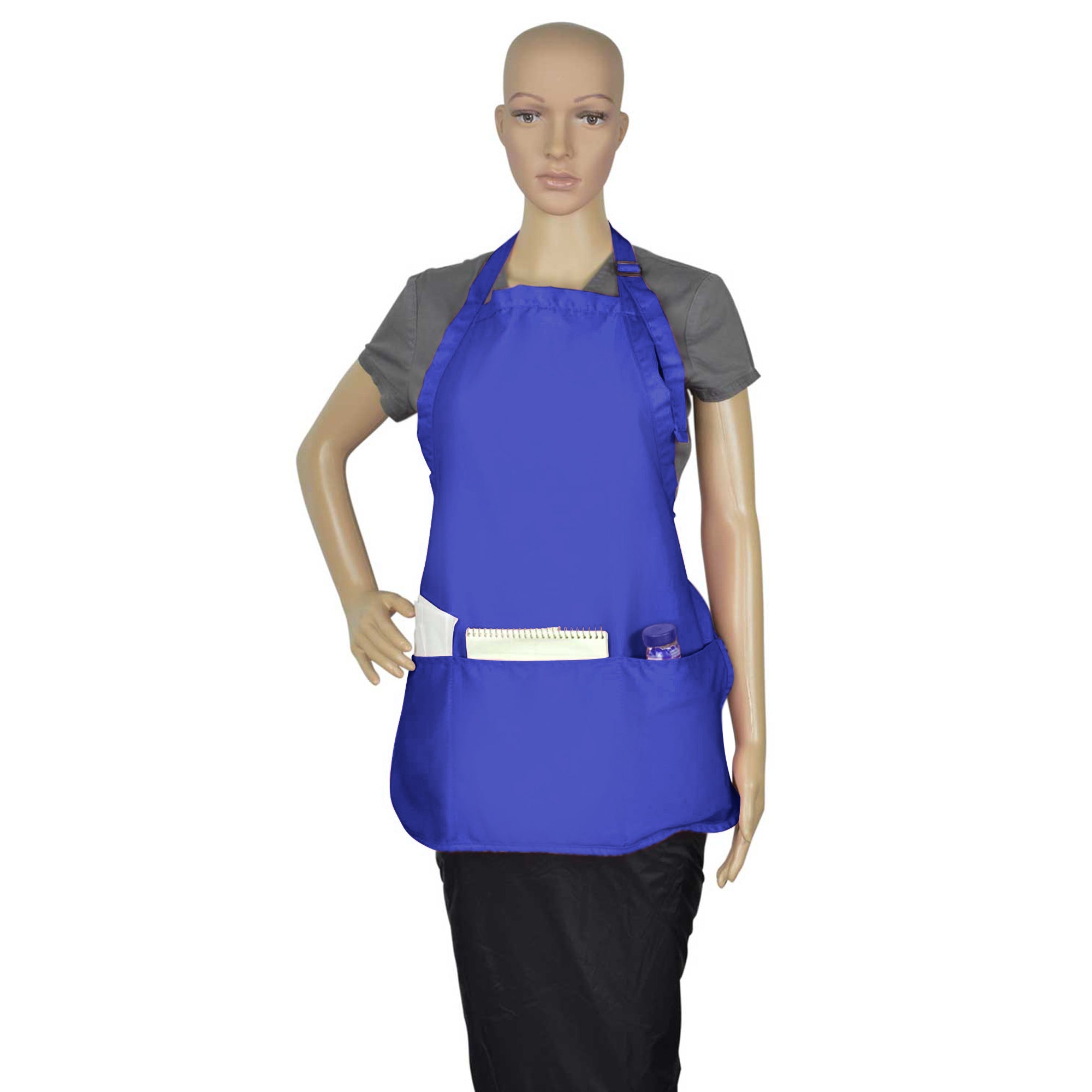 Impecgear Bib Spun Poly Cotton 3-Pocket Kitchen Apron - Royal