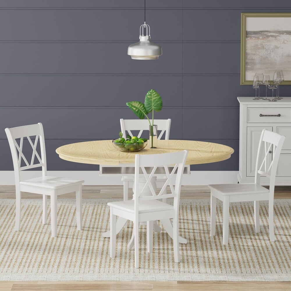 5 Piece Dining Set  Oval Butterfly Leaf Table and Double X Back Chairs