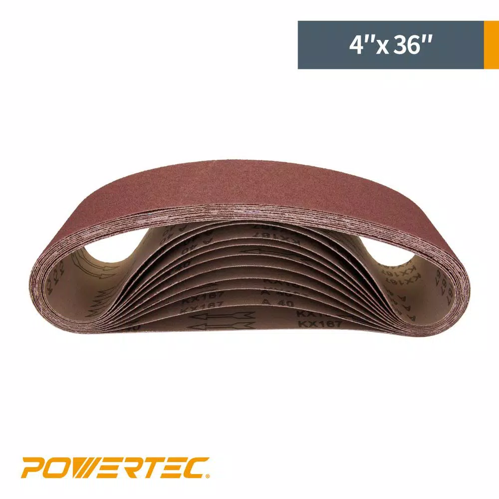 POWERTEC 4 in. x 36 in. 80-Grit Aluminum Oxide Sanding Belt (10-Pack) and#8211; XDC Depot