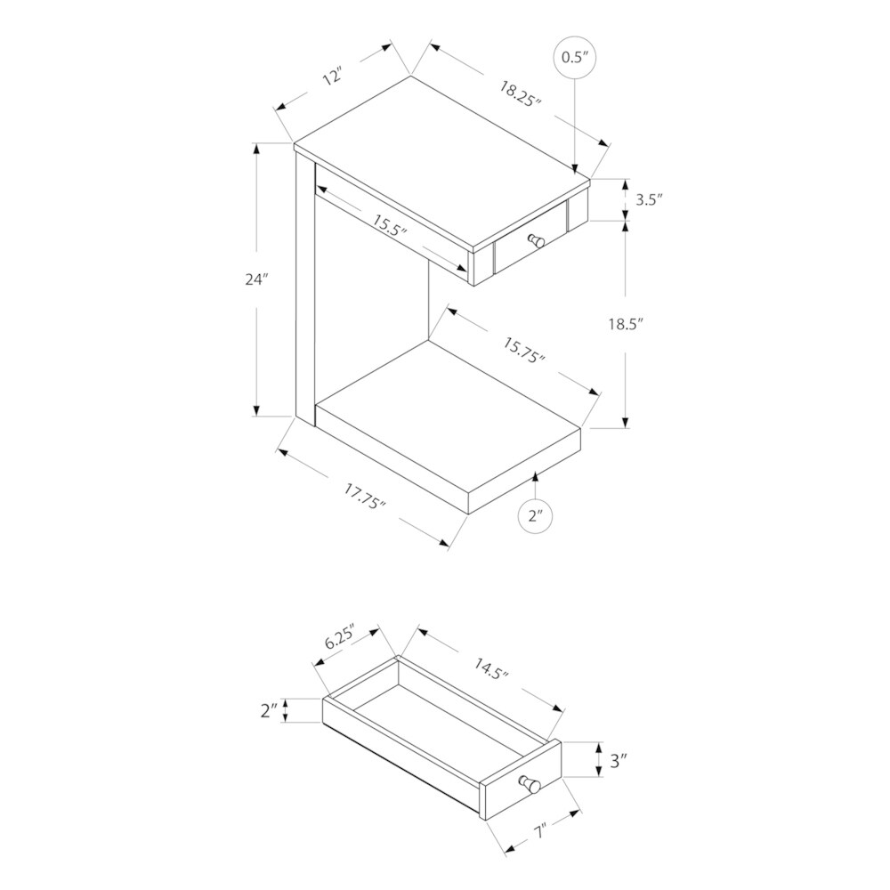 Accent Table  C shaped  End  Side  Snack  Storage Drawer  Living Room  Bedroom  Laminate  Contemporary  Modern