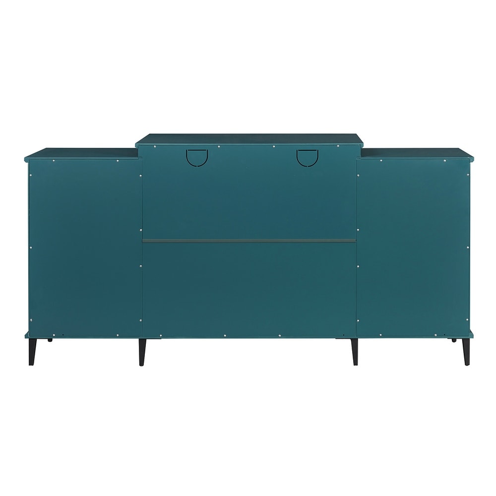 Teal Blue Console Table Buffet Cabinet with Door and Shelves