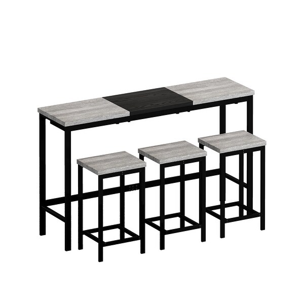 4 Pcs Kitchen Dining Table Set with 1 Table and 3 Stools，Hanging Stool Design，60.24